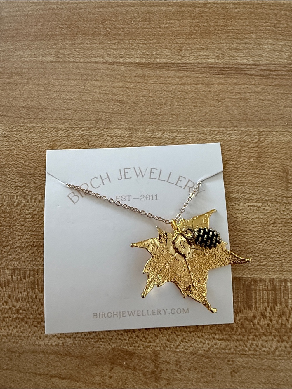 Gold Leaf Necklace with pine cone Accent